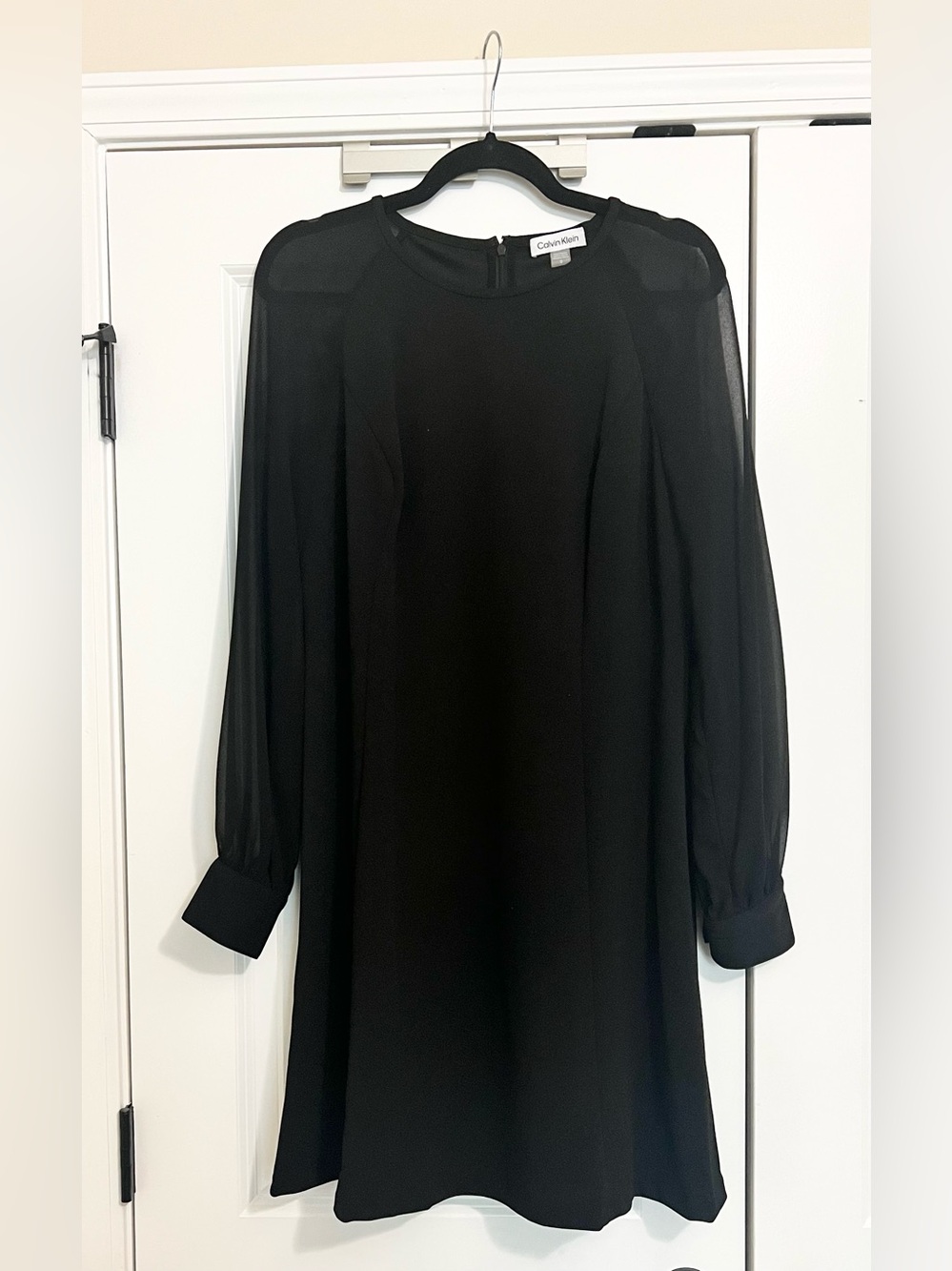 Calvin Klein Black Sheer Sleeve Shift Dress Size 12